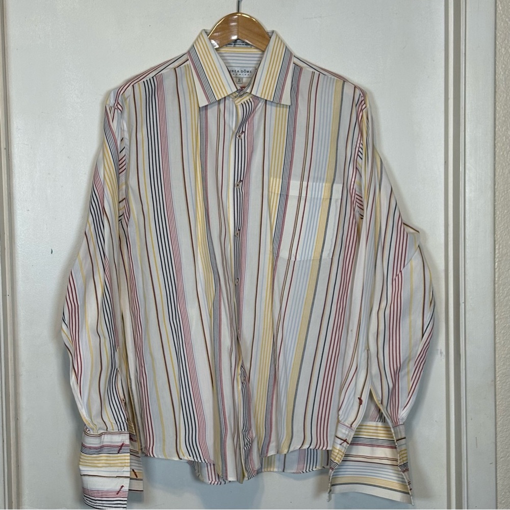 Vintage Linea Dome with French cuffs.Colorful Striped Men Dress Shirt Size 451/2